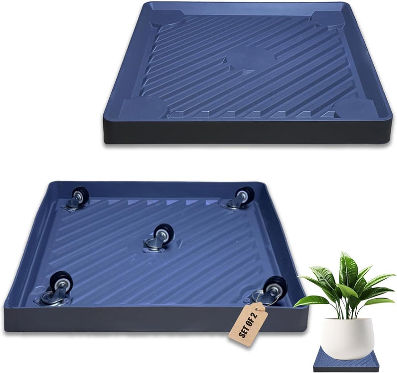 Dcpes Store 14.5” Plant Caddy with Wheels, Square Rolling Plants Stand Saucer with Hidden Casters, Indoor Plant Tray, Heavy Duty Wheeled Plant Dolly, Planter Caddies Pots Mover Holders, Gray, 2 Pack - Image 1